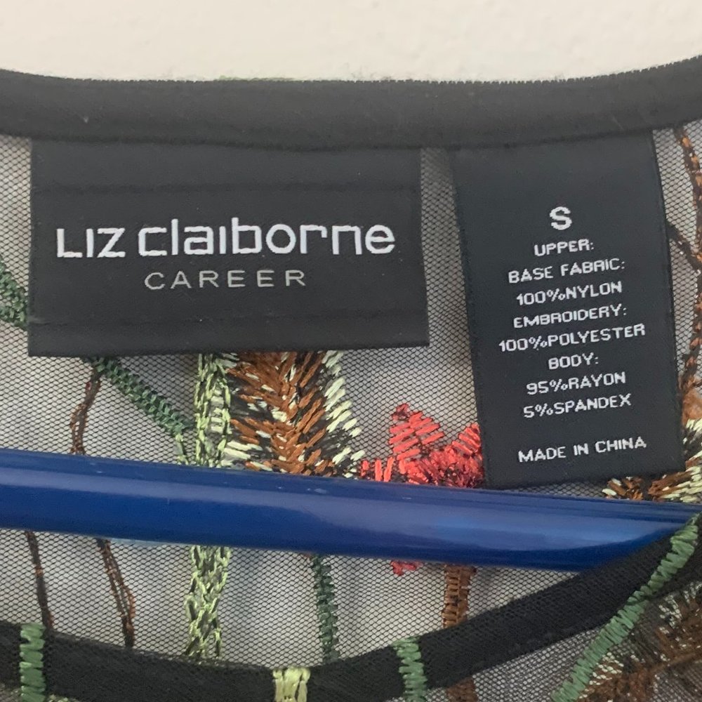Liz Claiborne Black Embroidered Sheer Top - Picture 6 of 7